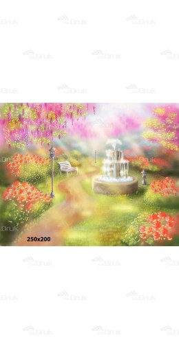 Tło fotograficzne N_30 wiosna, fontanna, kwiaty, park